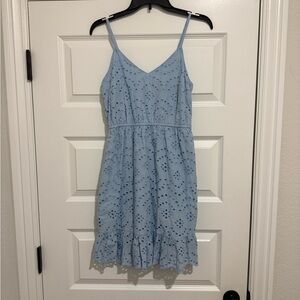 Japna Light Blue Eyelet Mini Dress